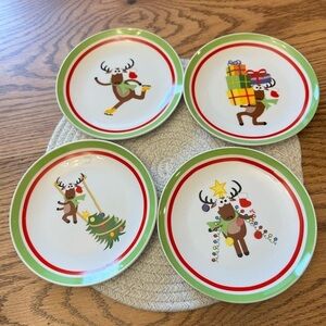 Bealls Reindeer Plates - Set of 4-Dishwasher/ Microwave Safe-Peebles-Goody's
